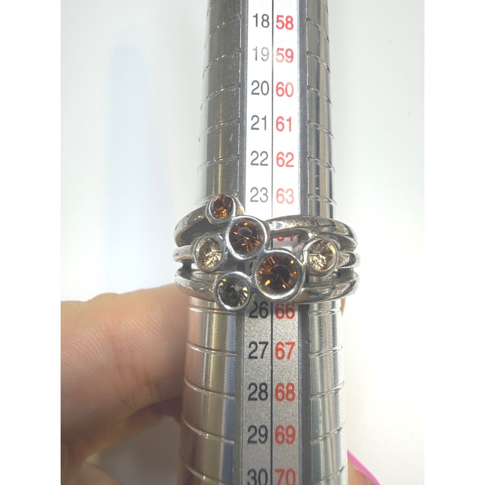 Lia‎ Sophia Silver Tone Multi Band Cluster Ring Amber Champagne Crystals Size 11